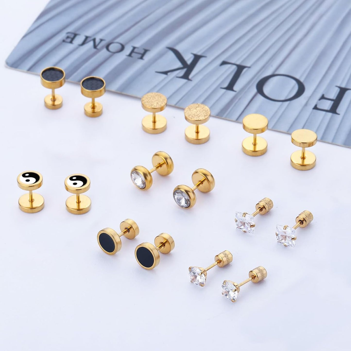 12 Pairs Stainless Steel Stud Earrings