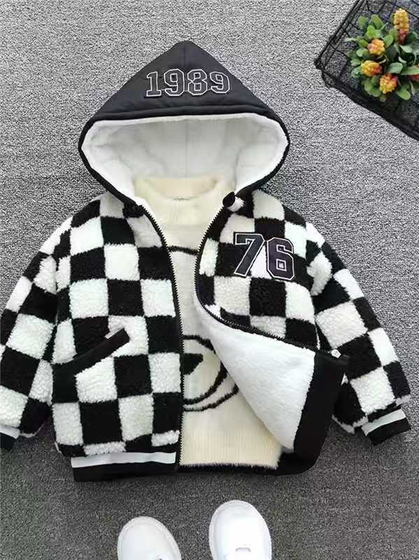 Checkered Zip-Up Hooded Sweater