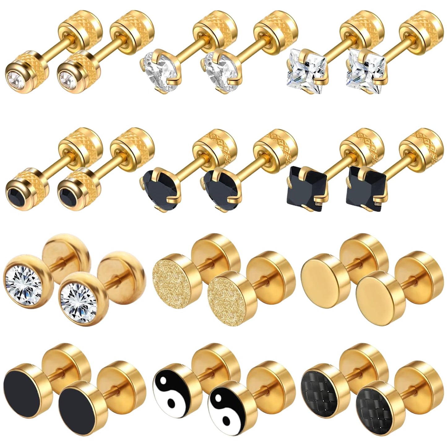 12 Pairs Stainless Steel Stud Earrings