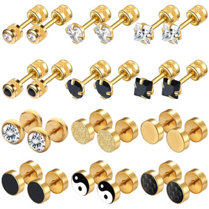 12 Pairs Stainless Steel Stud Earrings