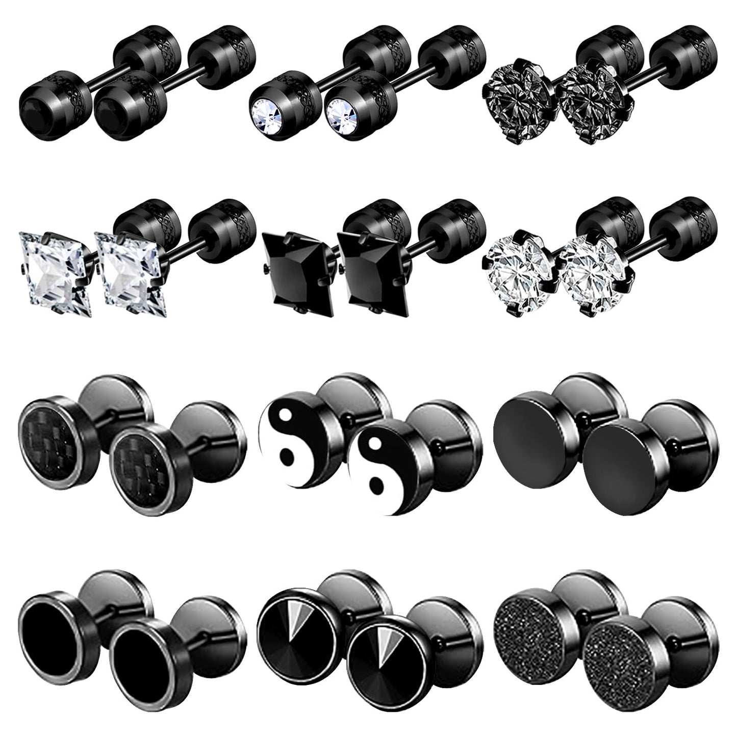 12 Pairs Stainless Steel Stud Earrings