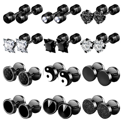 12 Pairs Stainless Steel Stud Earrings