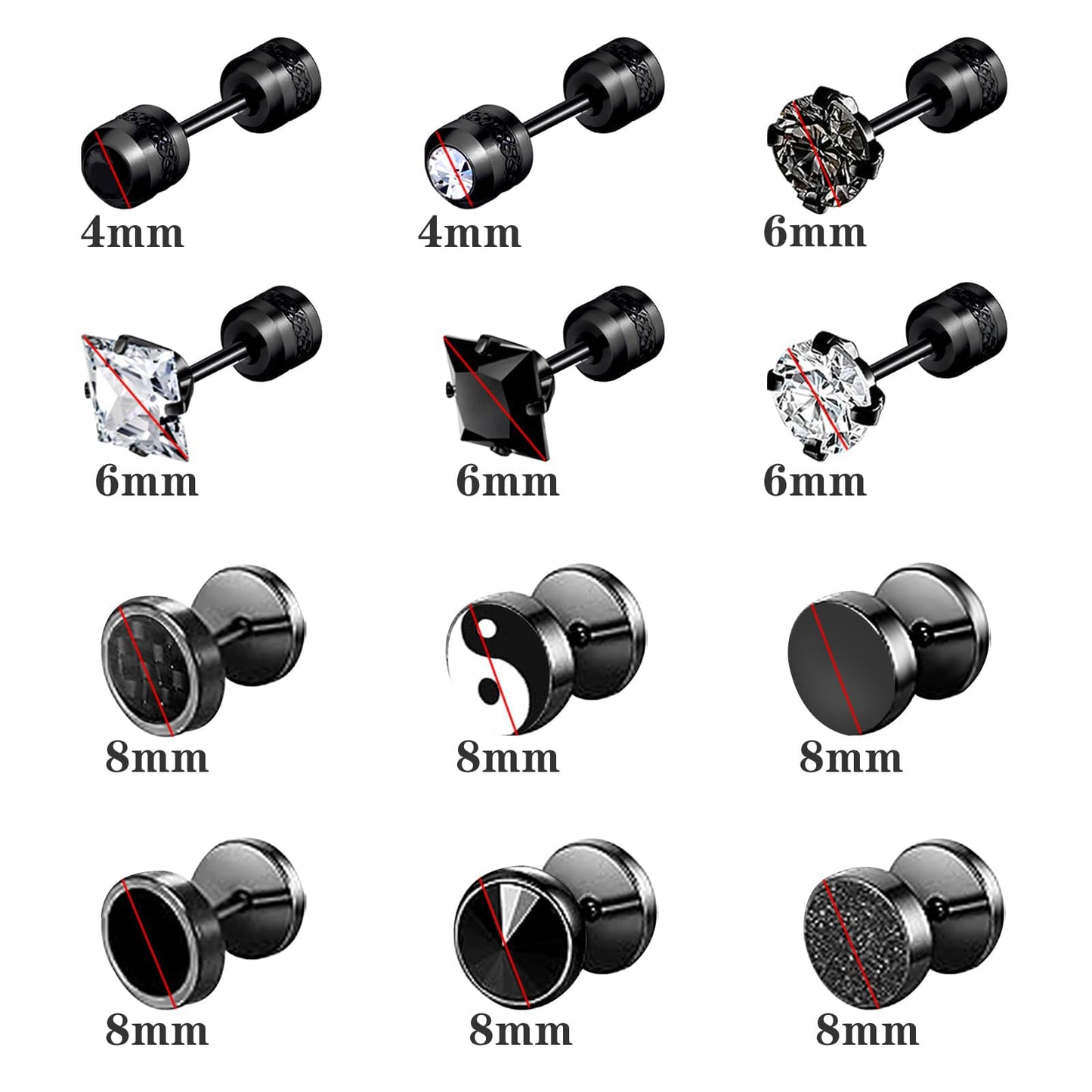 12 Pairs Stainless Steel Stud Earrings