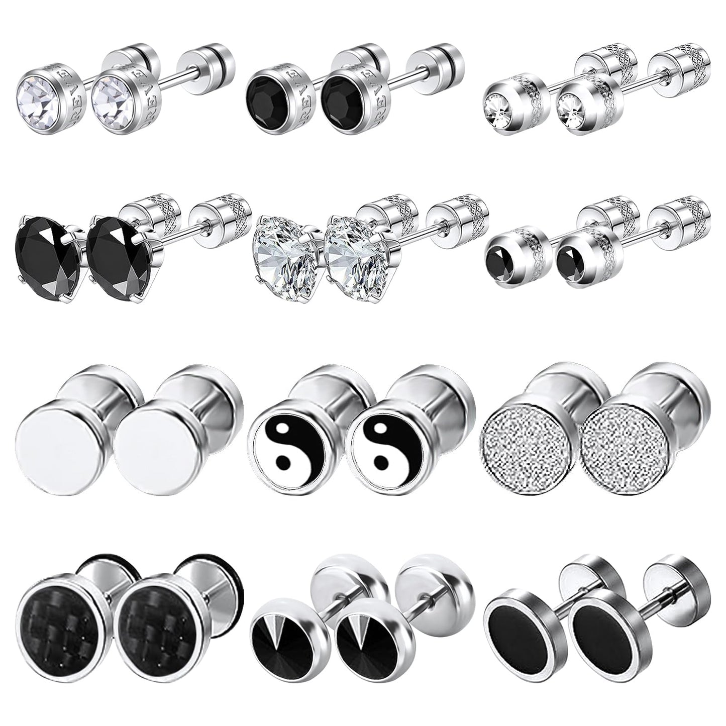 12 Pairs Stainless Steel Stud Earrings