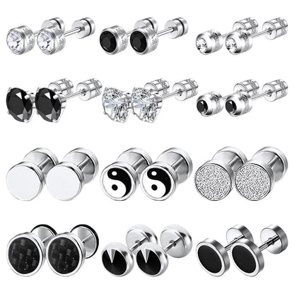 12 Pairs Stainless Steel Stud Earrings