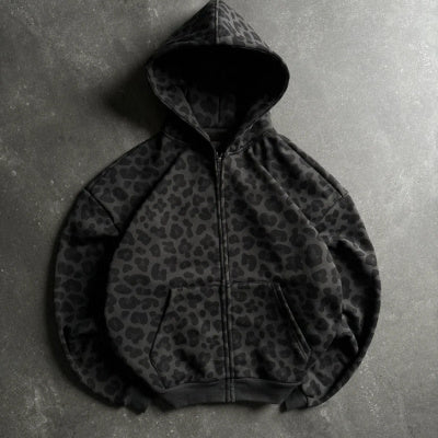 Leopard Print Zip-Up Sweater